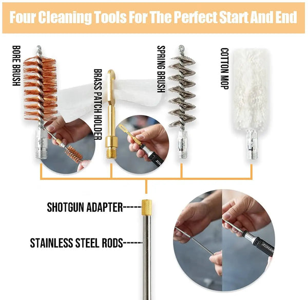 Gun Cleaning Kit Universal Gun Brush Tool for 12 Gauge Shotgun Cleaning Kit Gun Barrel Cleaner Portable Assembly Hunting