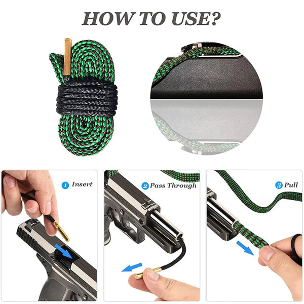 Hunting Gun Bore Cleaner Rope .22 Cal.223 Cal.38 Cal& 5.56mm 7.62mm 12GA Rifle Cleaning Brush Kit Tool Rifle Barrel Calibre Rope