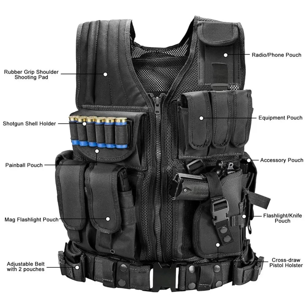 Adjustable Molle Tactical Vest Security Combat Body Armor Vests Security Hunting Army Outdoor CS Game Airsoft Training Jacket