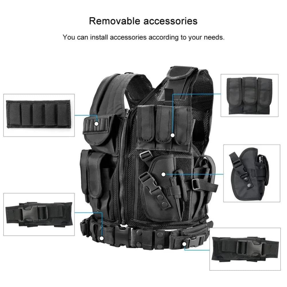 Adjustable Molle Tactical Vest Security Combat Body Armor Vests Security Hunting Army Outdoor CS Game Airsoft Training Jacket