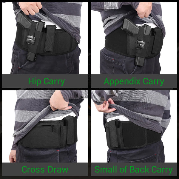 Tactical Belly Band Holster Concealed Carry Waist Band Pistol Holster Airsoft Holster Belt for Outdoor Hunting Fitness Defense
