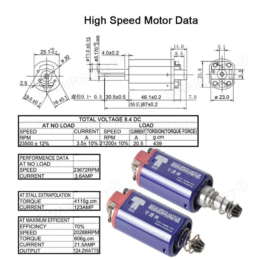 SHS Ultra High Speed AEG Motor Short for PTS ACR G36 AUG Airsoft Ver.2 Ver.3/7 Gearbox