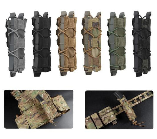 9mm Tactical Pistol Magazine Pouch MP5 Mags Bag Long Single MOLLE PALS Malice Clip Shock Cord Polymer Side Panel Hunting Tactical Vest Belt