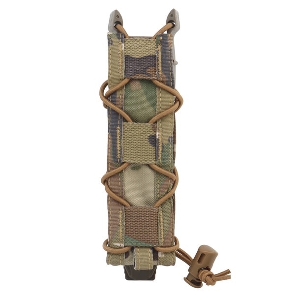 9mm Tactical Pistol Magazine Pouch MP5 Mags Bag Long Single MOLLE PALS Malice Clip Shock Cord Polymer Side Panel Hunting Tactical Vest Belt