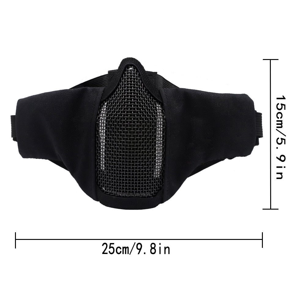 Tactical Mask Half Face Protective Mask Gel blaster mask Shooting Hunting Steel Mesh Foldable