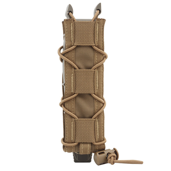 9mm Tactical Pistol Magazine Pouch MP5 Mags Bag Long Single MOLLE PALS Malice Clip Shock Cord Polymer Side Panel Hunting Tactical Vest Belt