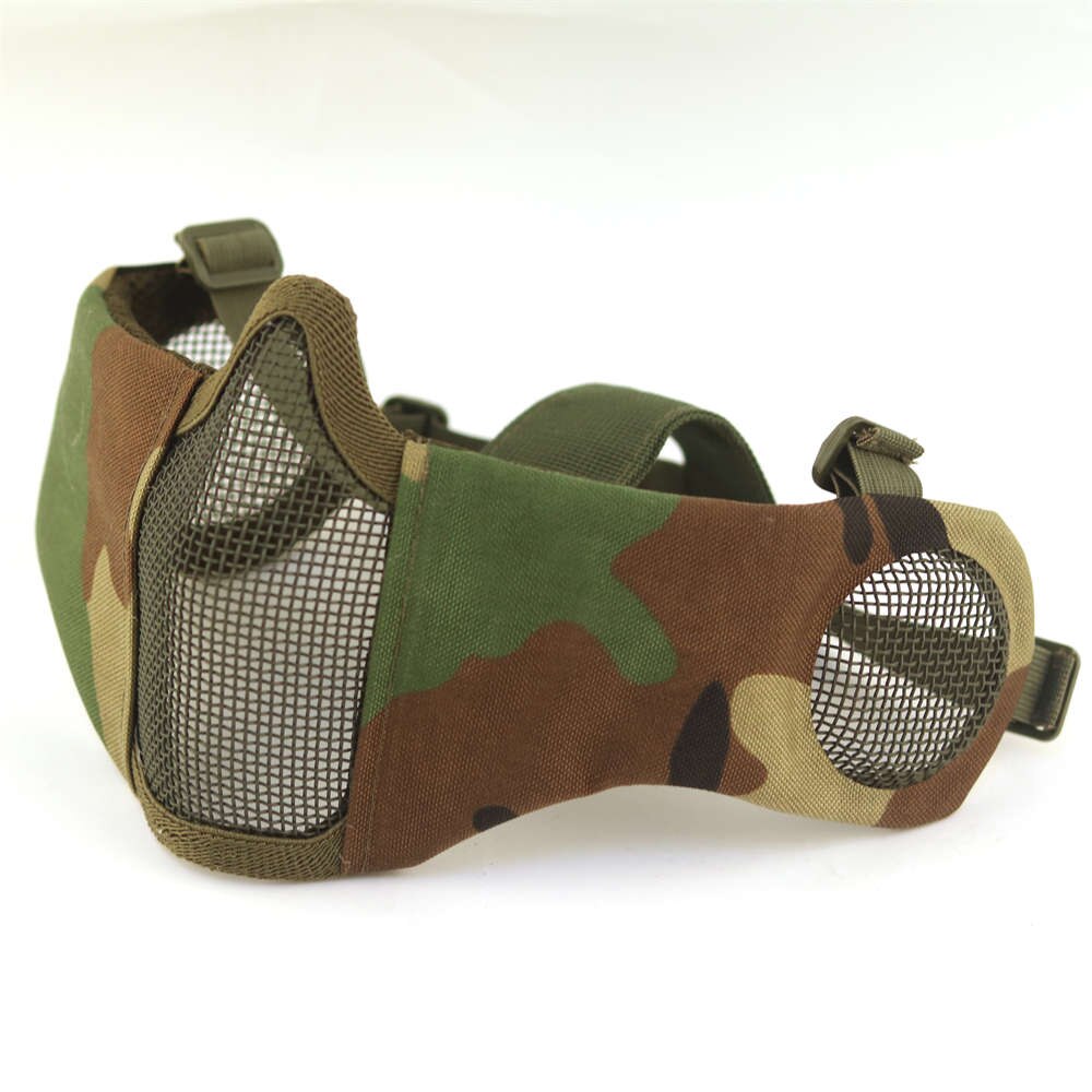 Tactical  Mask Paintball CS Half Face Steel Mesh Comfortable Ear Protective Mask Adjustable Foldable Outdoor Mask