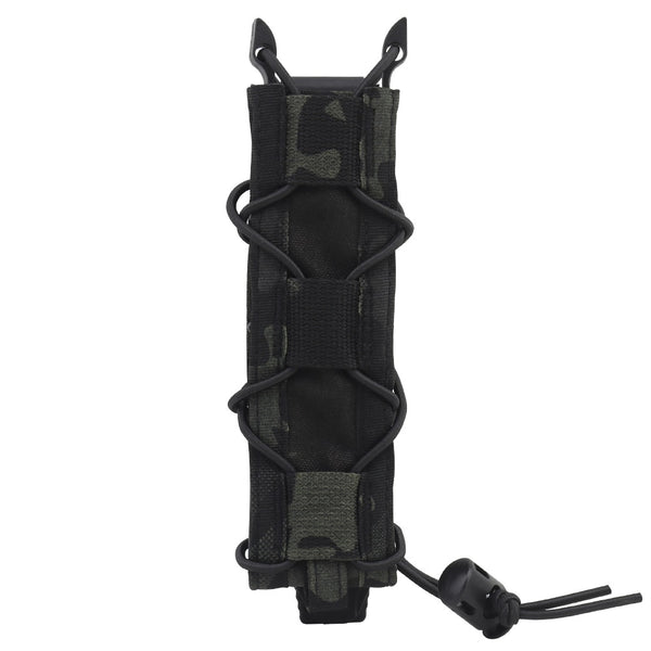 9mm Tactical Pistol Magazine Pouch MP5 Mags Bag Long Single MOLLE PALS Malice Clip Shock Cord Polymer Side Panel Hunting Tactical Vest Belt