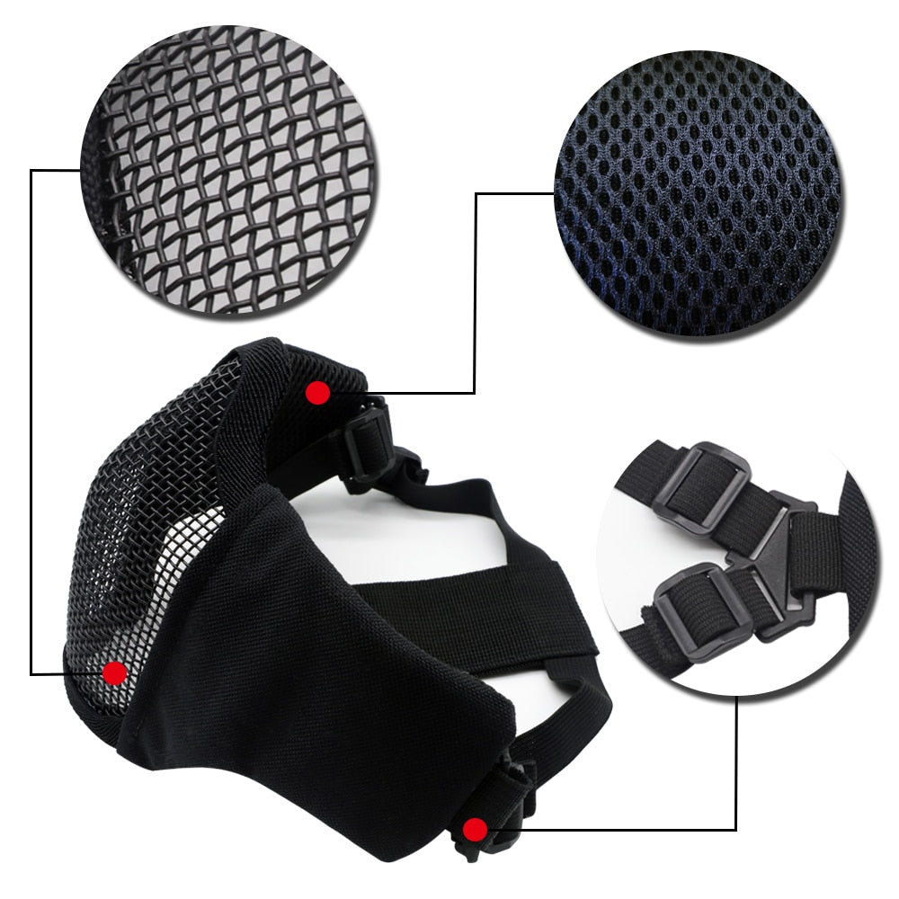 Tactical Mask Half Face Protective Mask Gel blaster mask Shooting Hunting Steel Mesh Foldable