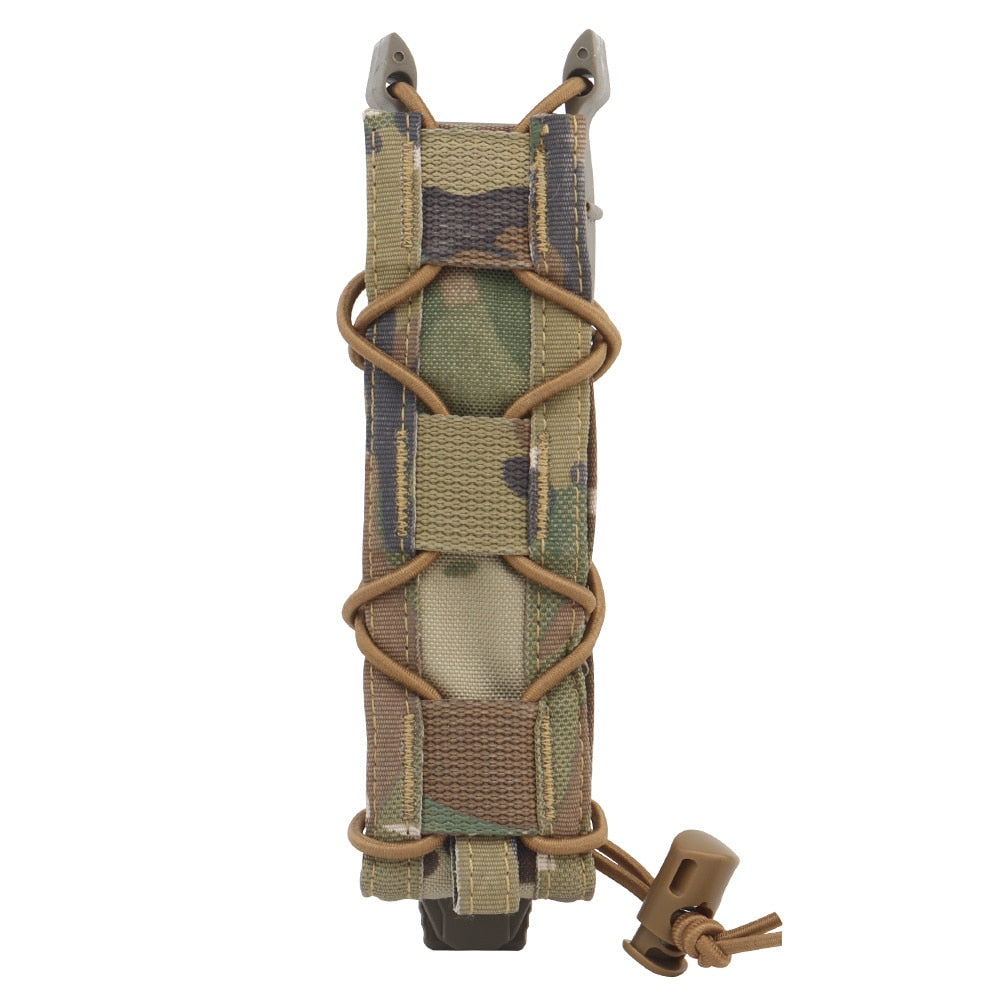 9mm Tactical Pistol Magazine Pouch MP5 Mags Bag Long Single MOLLE PALS Malice Clip Shock Cord Polymer Side Panel Hunting Tactical Vest Belt