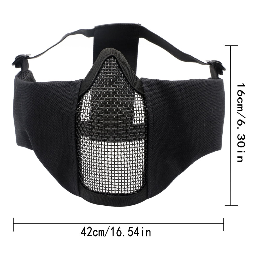 Tactical  Mask Paintball CS Half Face Steel Mesh Comfortable Ear Protective Mask Adjustable Foldable Outdoor Mask