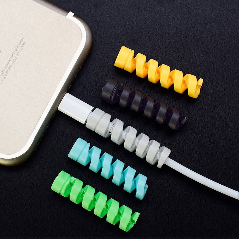 10pcs Cable Protector Silicone Data Cable Spiral Winder Wire Cord Organizer Cover for iphone USB Charger Cable Cord Accessory