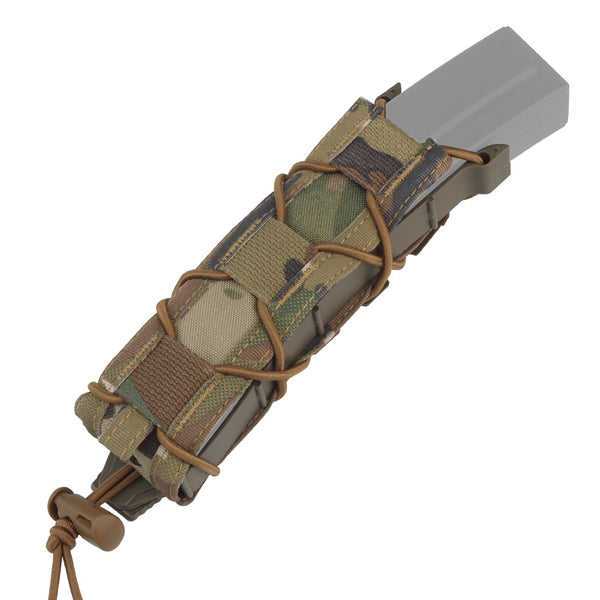 9mm Tactical Pistol Magazine Pouch MP5 Mags Bag Long Single MOLLE PALS Malice Clip Shock Cord Polymer Side Panel Hunting Tactical Vest Belt