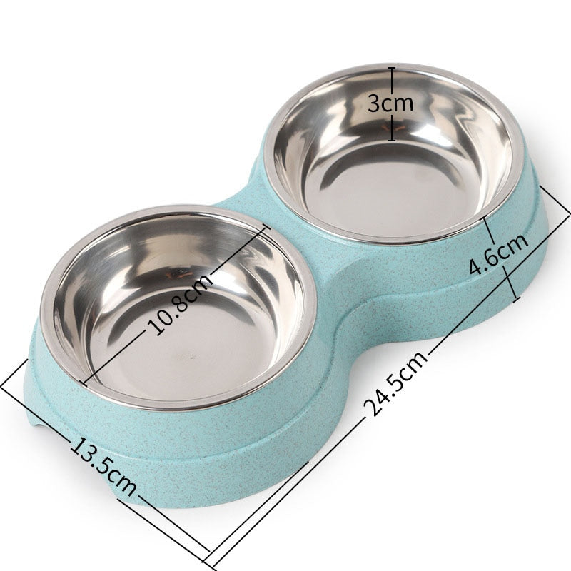 Cat Puppy Feeding Supplies Double Pet Bowls Dog Food Water Feeder Stainless Steel Pet Drinking Dish Feeder Small Dog Accessories