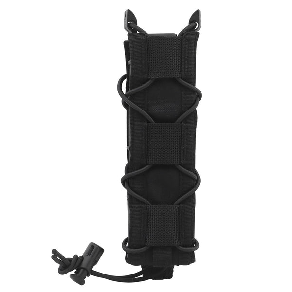 9mm Tactical Pistol Magazine Pouch MP5 Mags Bag Long Single MOLLE PALS Malice Clip Shock Cord Polymer Side Panel Hunting Tactical Vest Belt