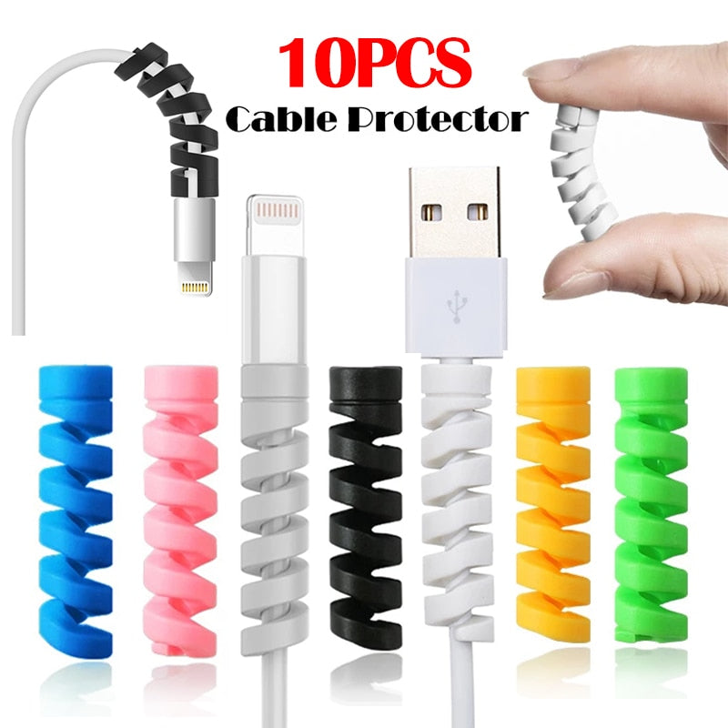 10pcs Cable Protector Silicone Data Cable Spiral Winder Wire Cord Organizer Cover for iphone USB Charger Cable Cord Accessory