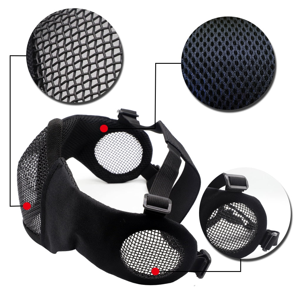 Tactical  Mask Paintball CS Half Face Steel Mesh Comfortable Ear Protective Mask Adjustable Foldable Outdoor Mask