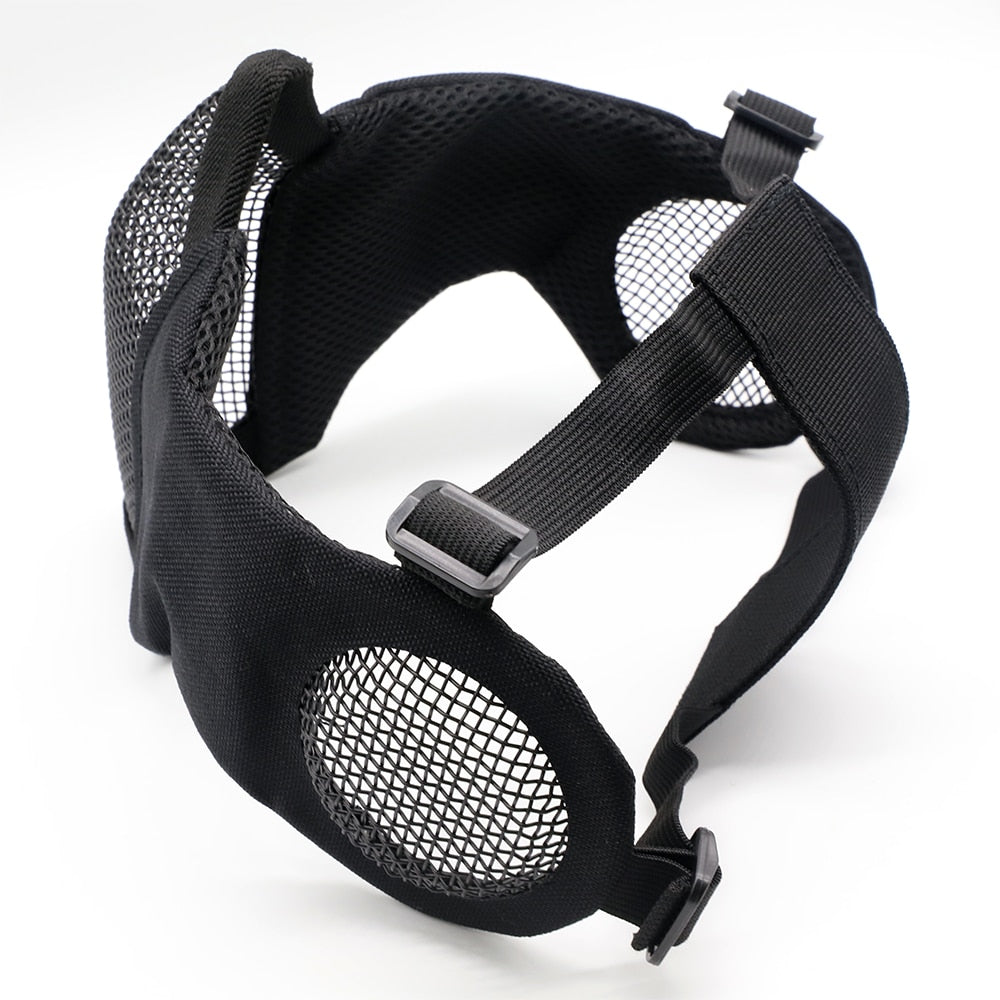 Tactical  Mask Paintball CS Half Face Steel Mesh Comfortable Ear Protective Mask Adjustable Foldable Outdoor Mask