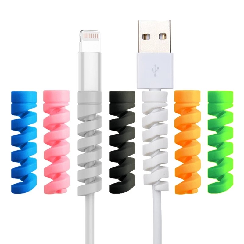 10pcs Cable Protector Silicone Data Cable Spiral Winder Wire Cord Organizer Cover for iphone USB Charger Cable Cord Accessory