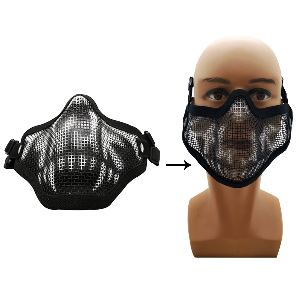 Tactical Mask Half Face Military Mask Metal Mesh Skull Protection Tactical  Gel blaster mask Military Mask Hunting Accessories