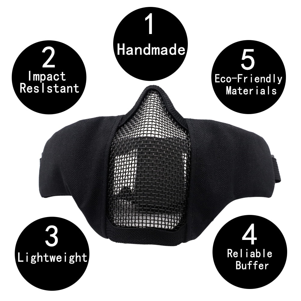 Tactical Mask Half Face Protective Mask Gel blaster mask Shooting Hunting Steel Mesh Foldable