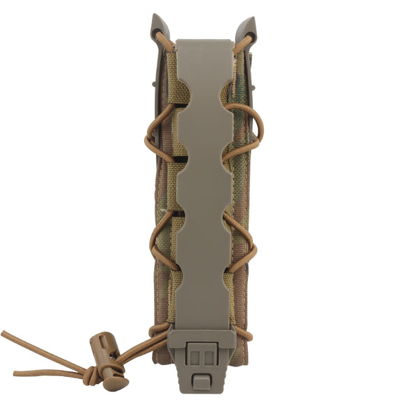 9mm Tactical Pistol Magazine Pouch MP5 Mags Bag Long Single MOLLE PALS Malice Clip Shock Cord Polymer Side Panel Hunting Tactical Vest Belt