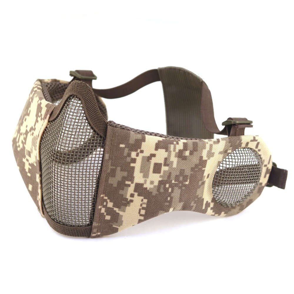 Tactical  Mask Paintball CS Half Face Steel Mesh Comfortable Ear Protective Mask Adjustable Foldable Outdoor Mask