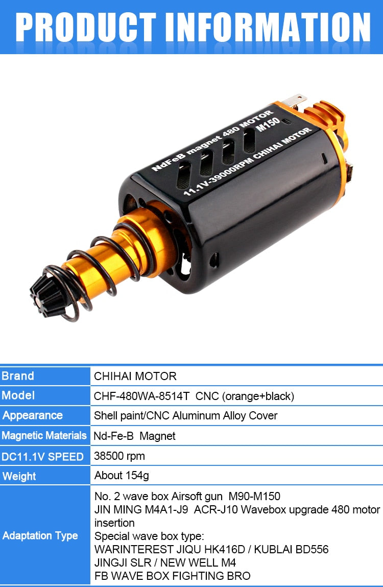 chihai motor 480 CNC M150 high speed AEG Motor Long sharft for M4A1-J9 ACR-J10 gel blaster